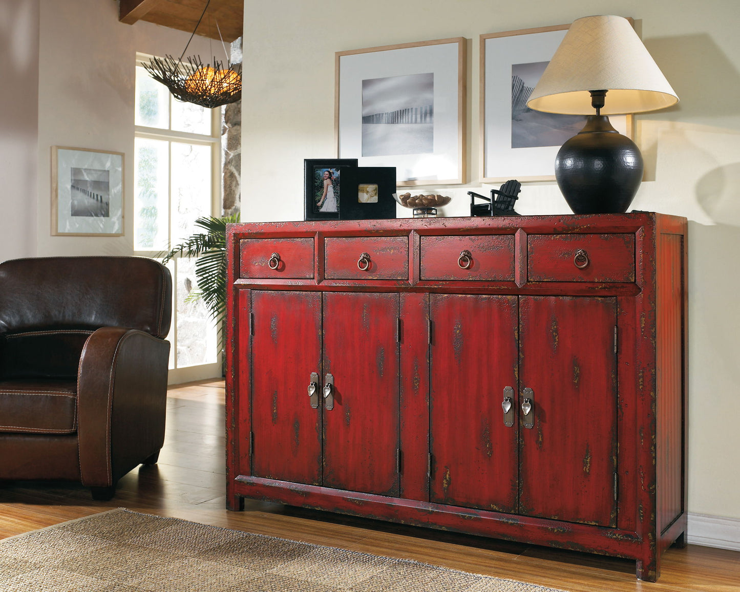 Home Accent - 58" Asian Cabinet - Red