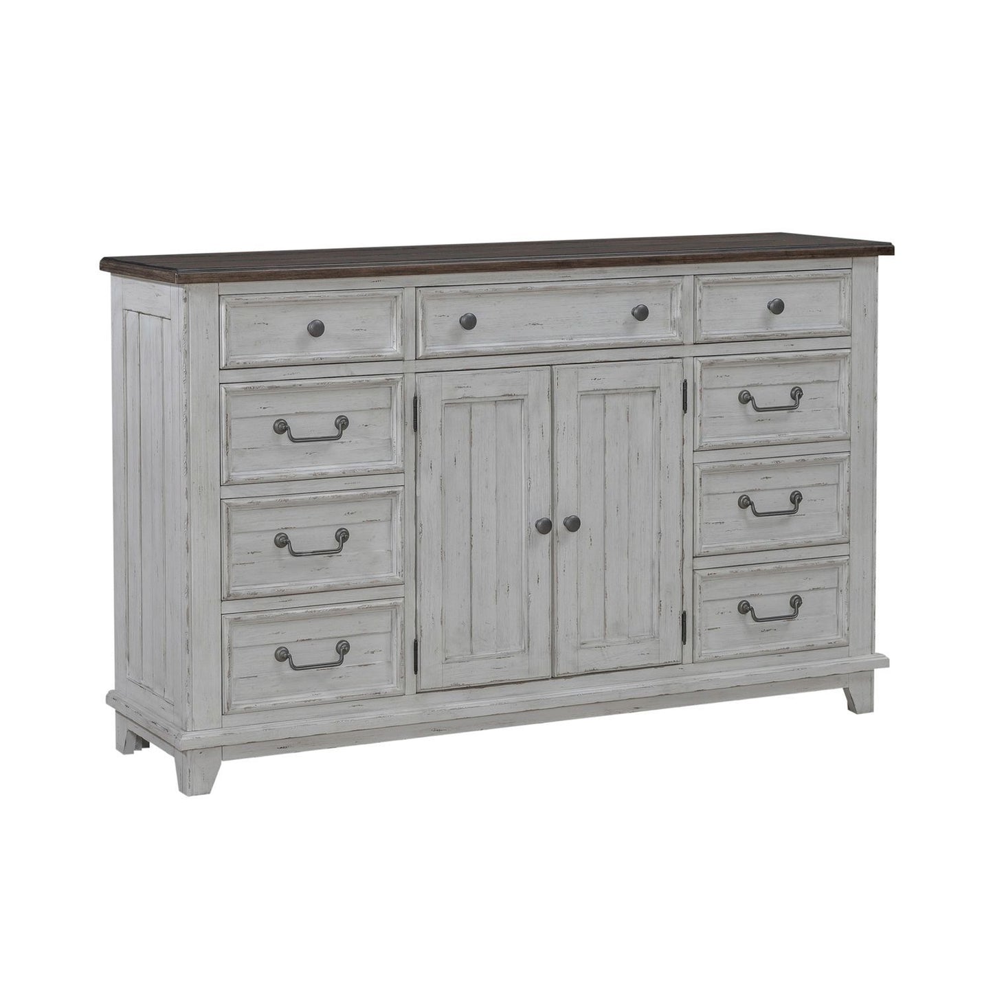 River Place - 2 Door 9 Drawer Dresser - Riverstone White & Tobacco