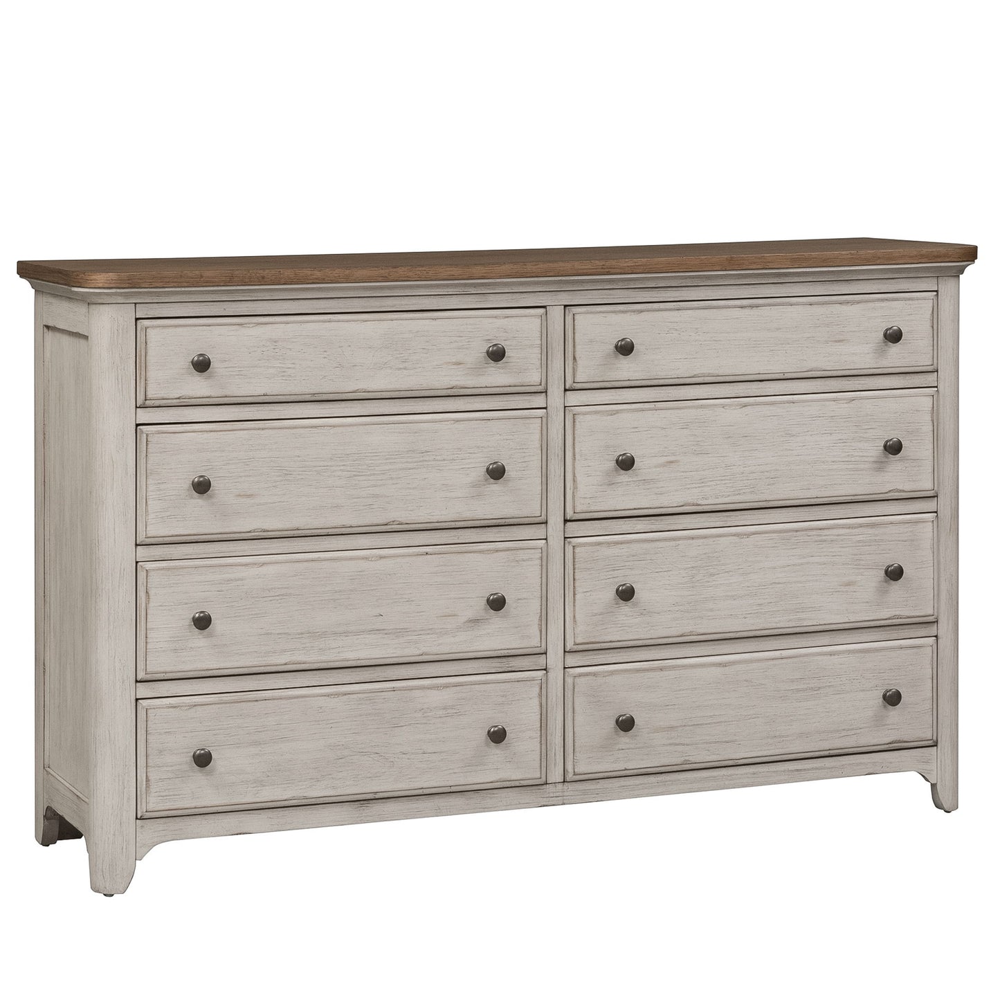 Farmhouse Reimagined - 8 Drawer Dresser - Antique White / Chestnut Tops