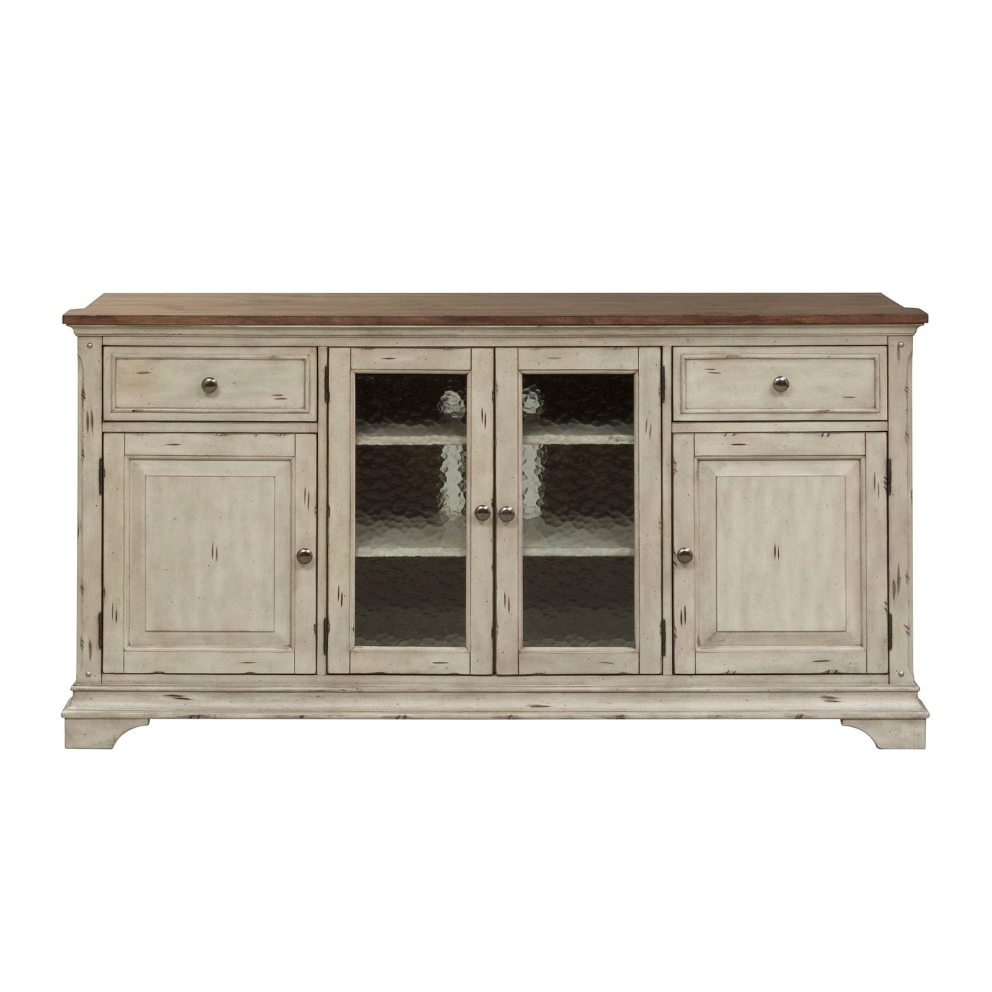 Morgan Creek - Entertainment TV Stand - Antique White / Wirebrushed Tobacco Accents