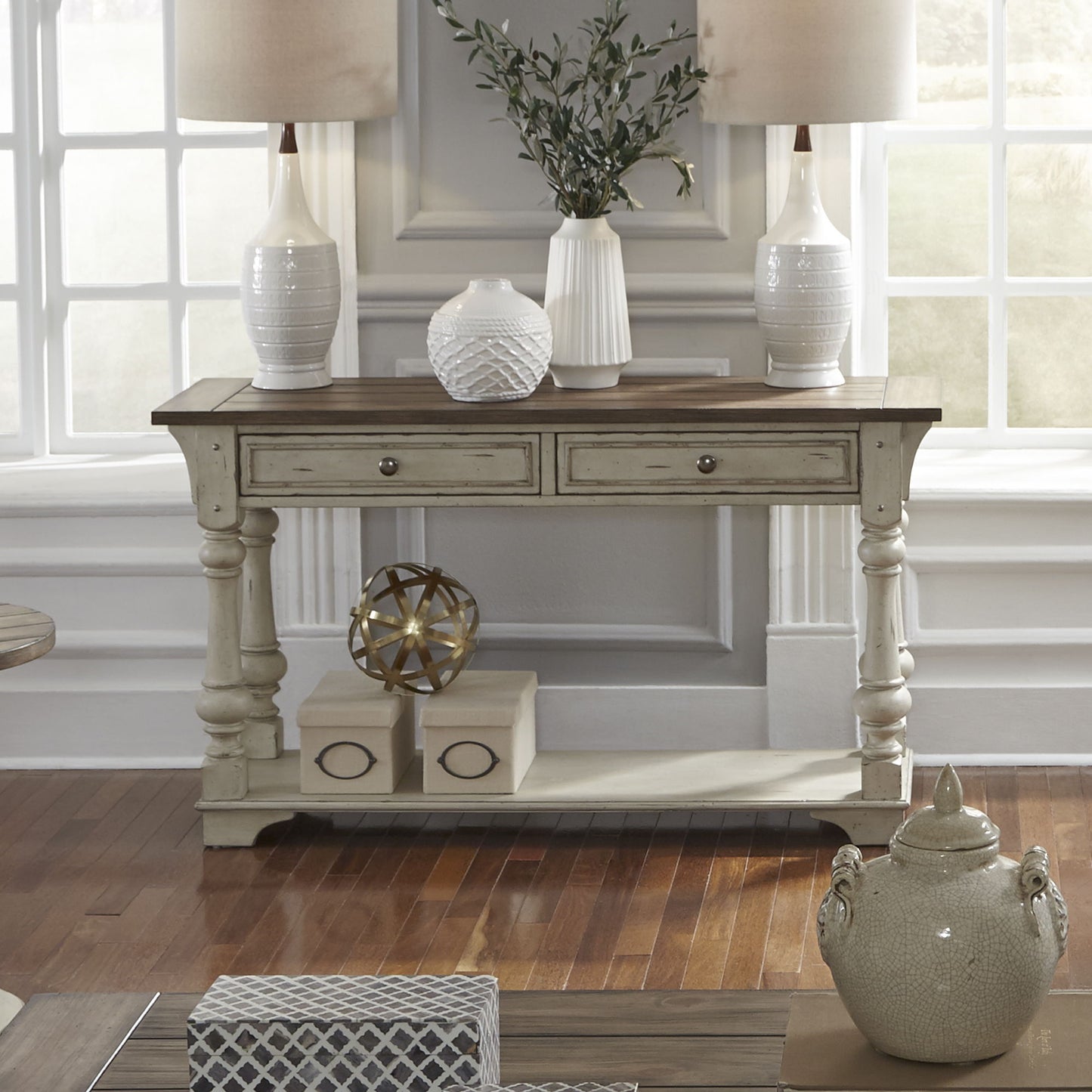 Morgan Creek - Sofa Table - Antique White / Wirebrushed Tobacco Accents