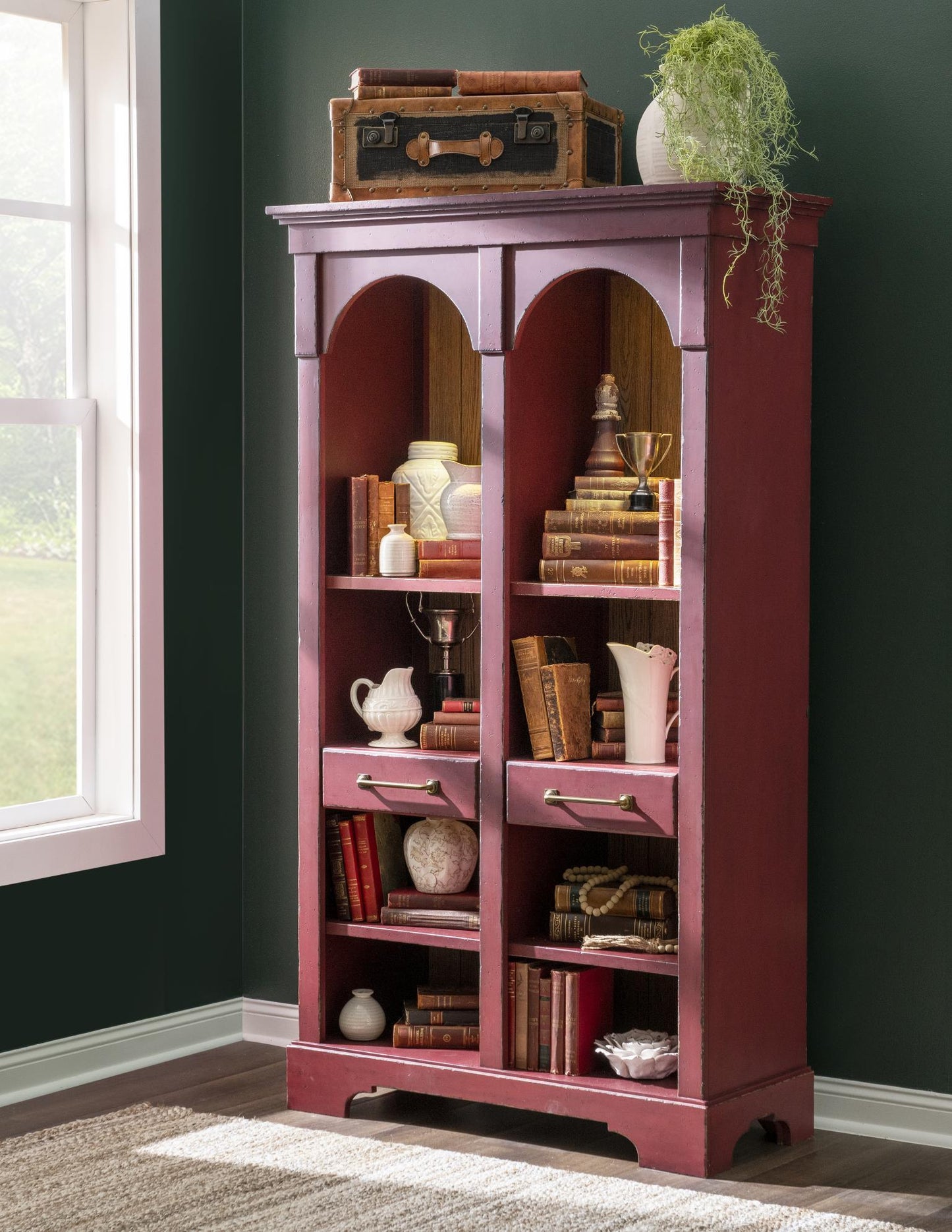 Vintage Market - Arched Bookcase - Barnwood Oak And Spiced Apple