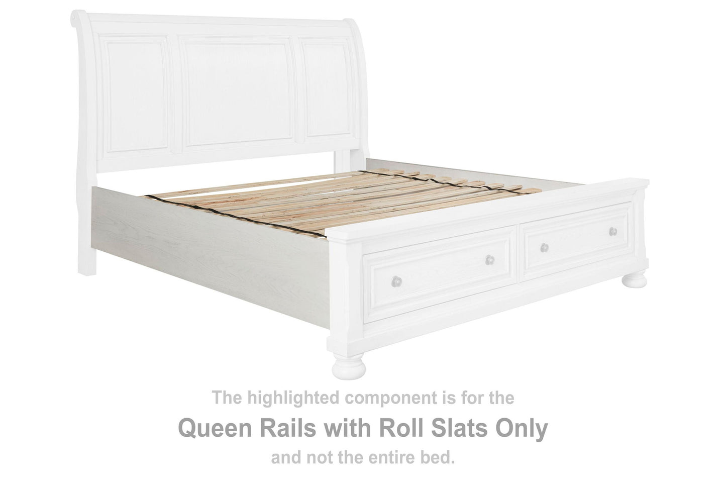 Robbinsdale - Queen Rails with Roll Slats - Antique White
