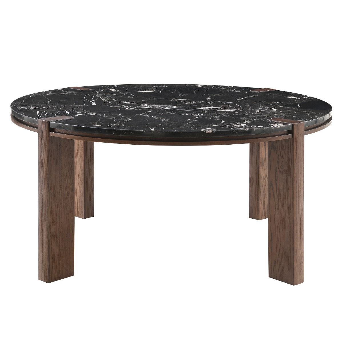Estella - Round Dining Table With Natural Marble Top - Black Top & Walnut