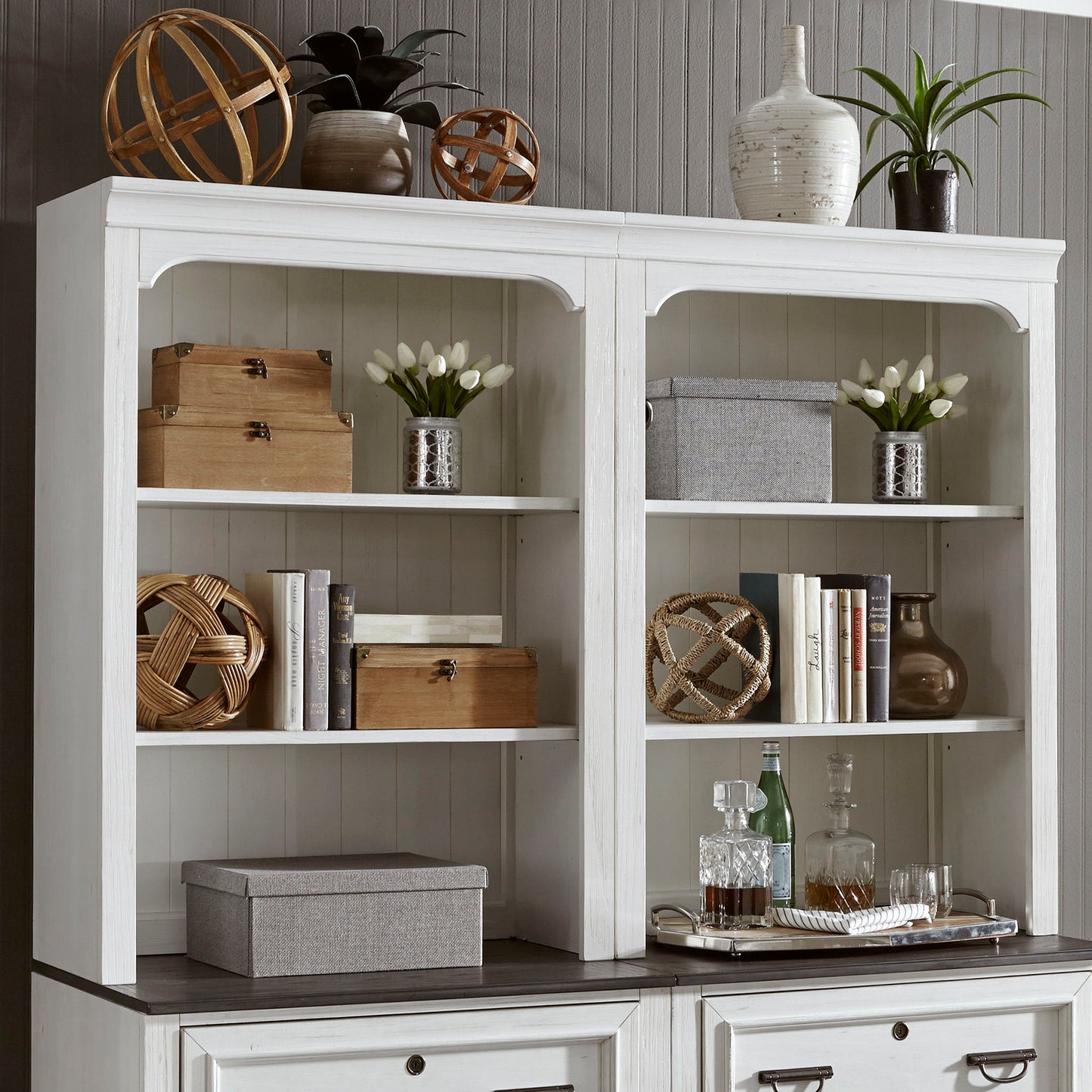 Allyson Park - Bunching Lateral File Hutch - Wirebrushed White / Charcoal