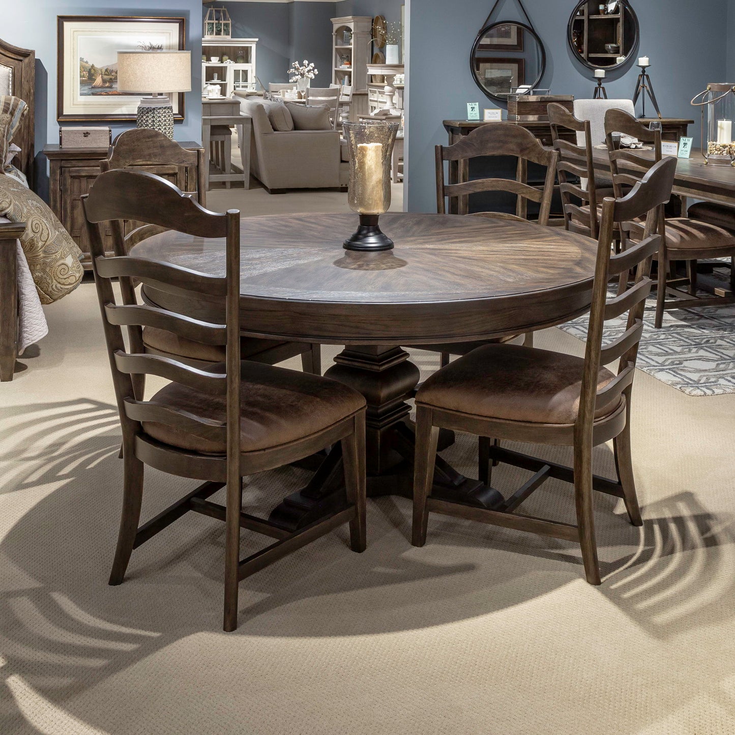Paradise Valley - 5 Piece Pedestal Table Set - Saddle Brown