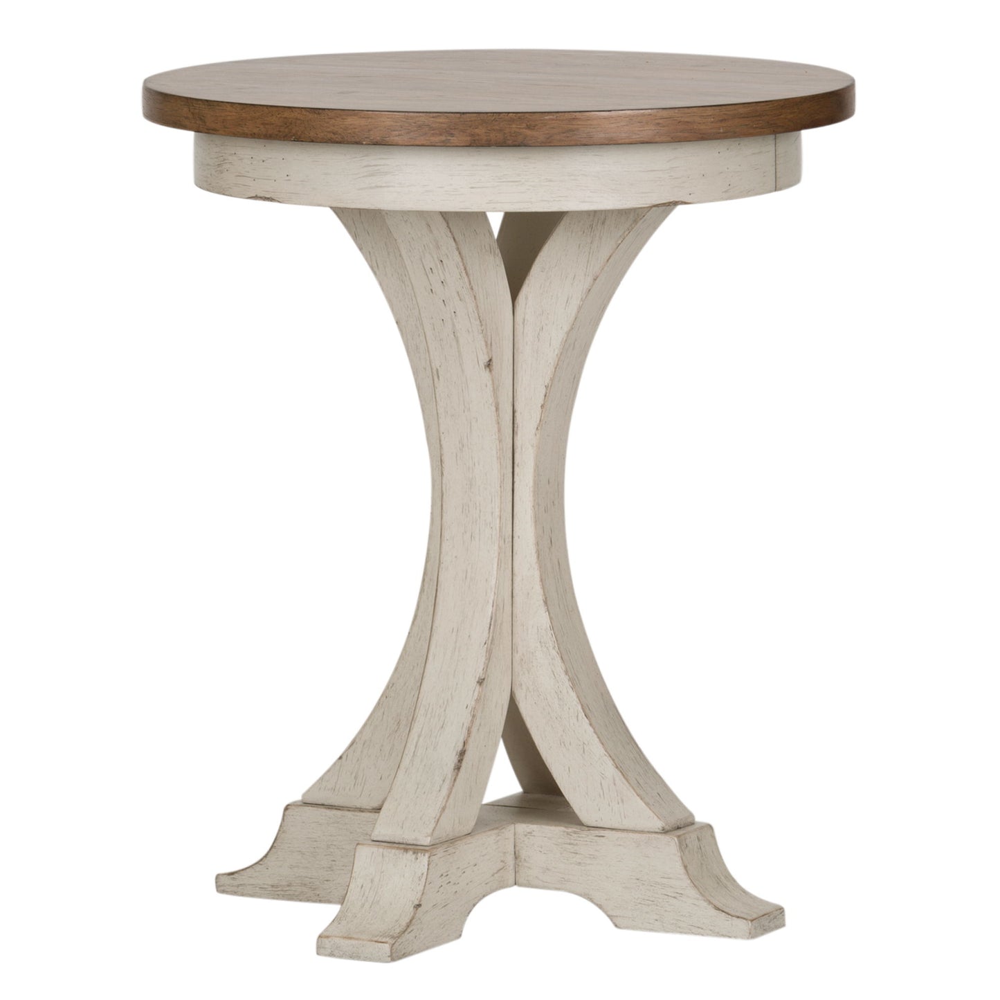 Farmhouse Reimagined - Round Chair Side Table - Antique White / Chestnut Tops