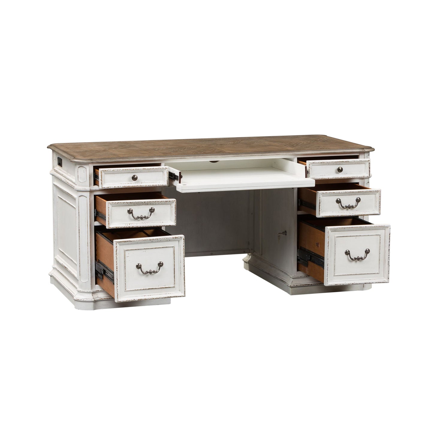 Magnolia Manor - 5 Piece Home Office Set (Complete Desk) - Antique White