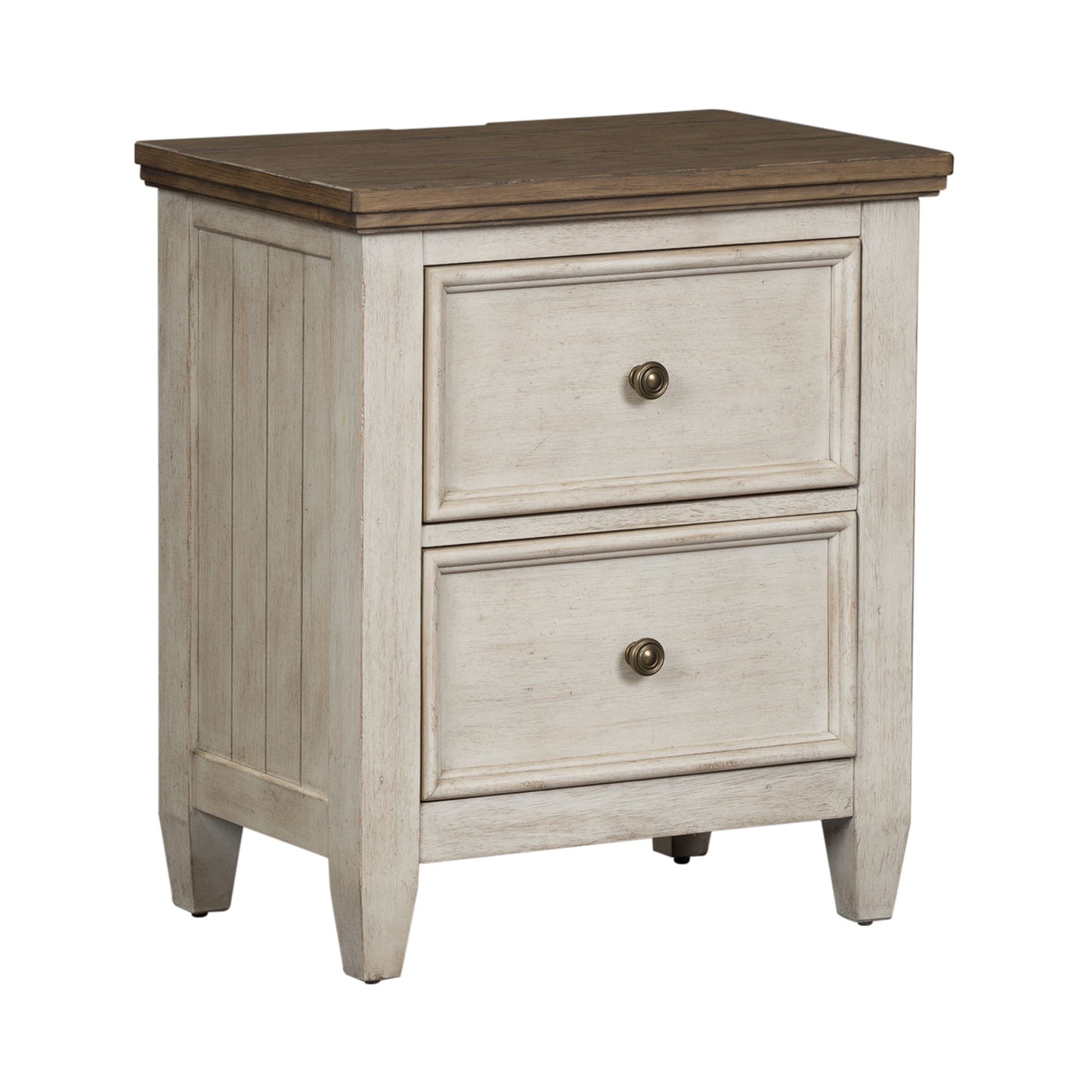 Heartland - 2 Drawer Nightstand With Charging Station - Antique White / Tobacco Tops