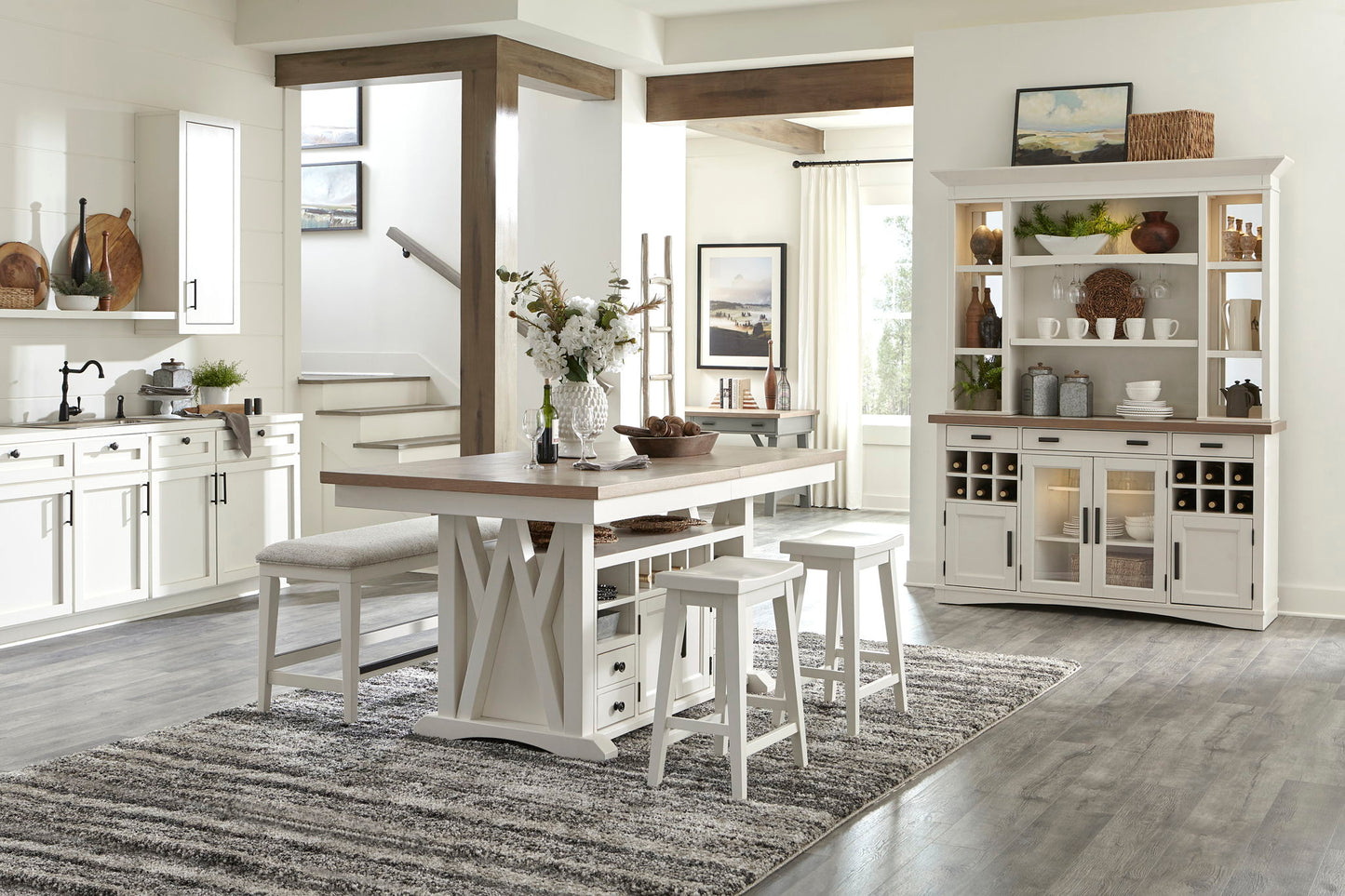 Americana Modern Dining - Buffet And Display Hutch With Quartz Insert - Cotton
