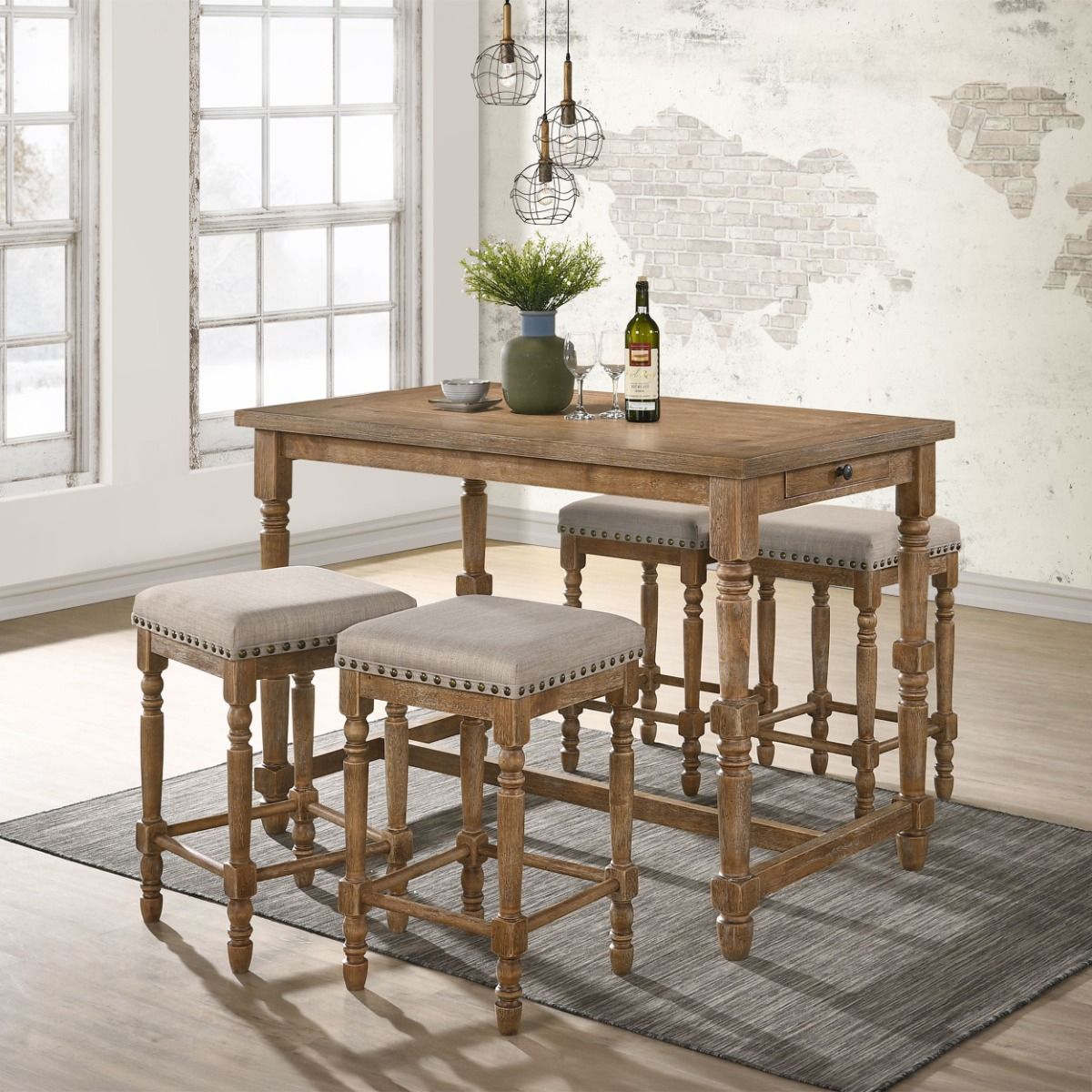 Farsiris - Counter Height Table - Weathered Oak