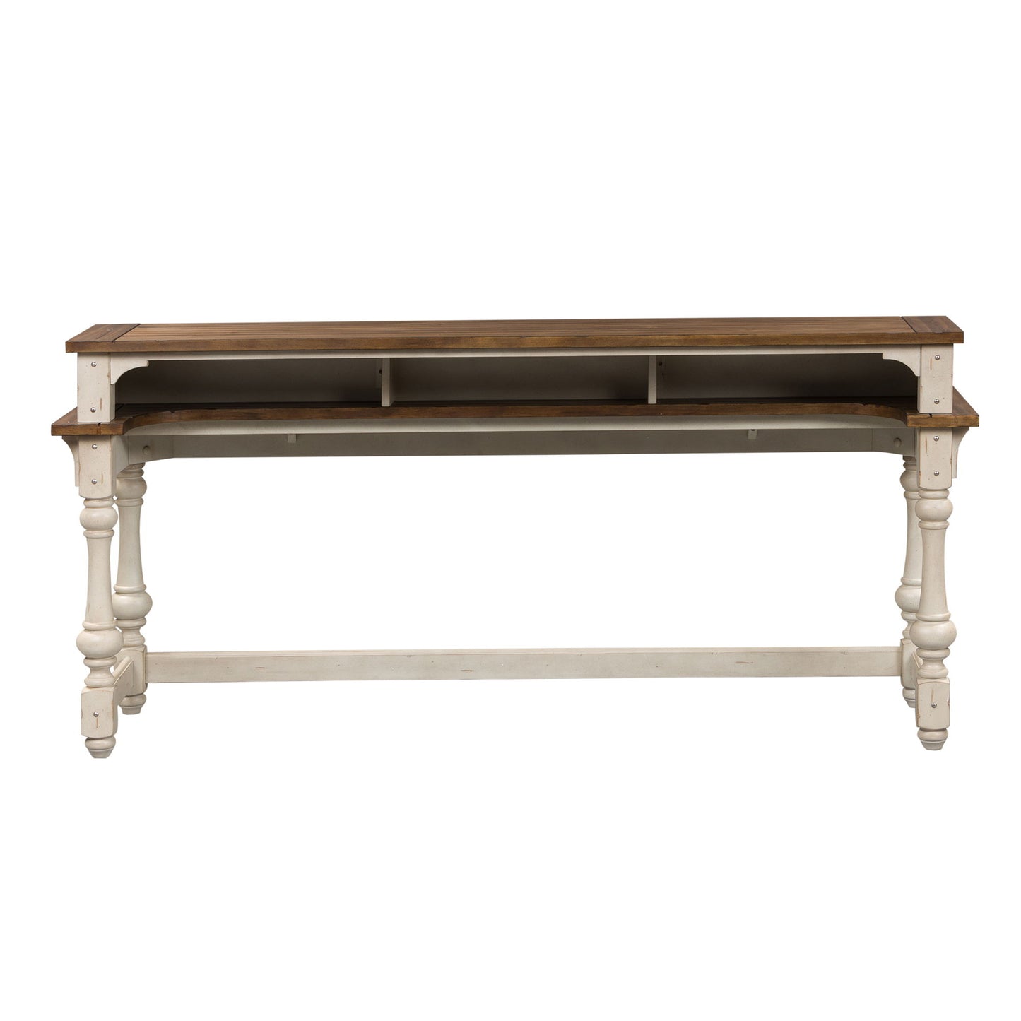 Morgan Creek - 4 Piece Console Set (1 Console 3 Stools) - Antique White / Wirebrushed Tobacco Accents