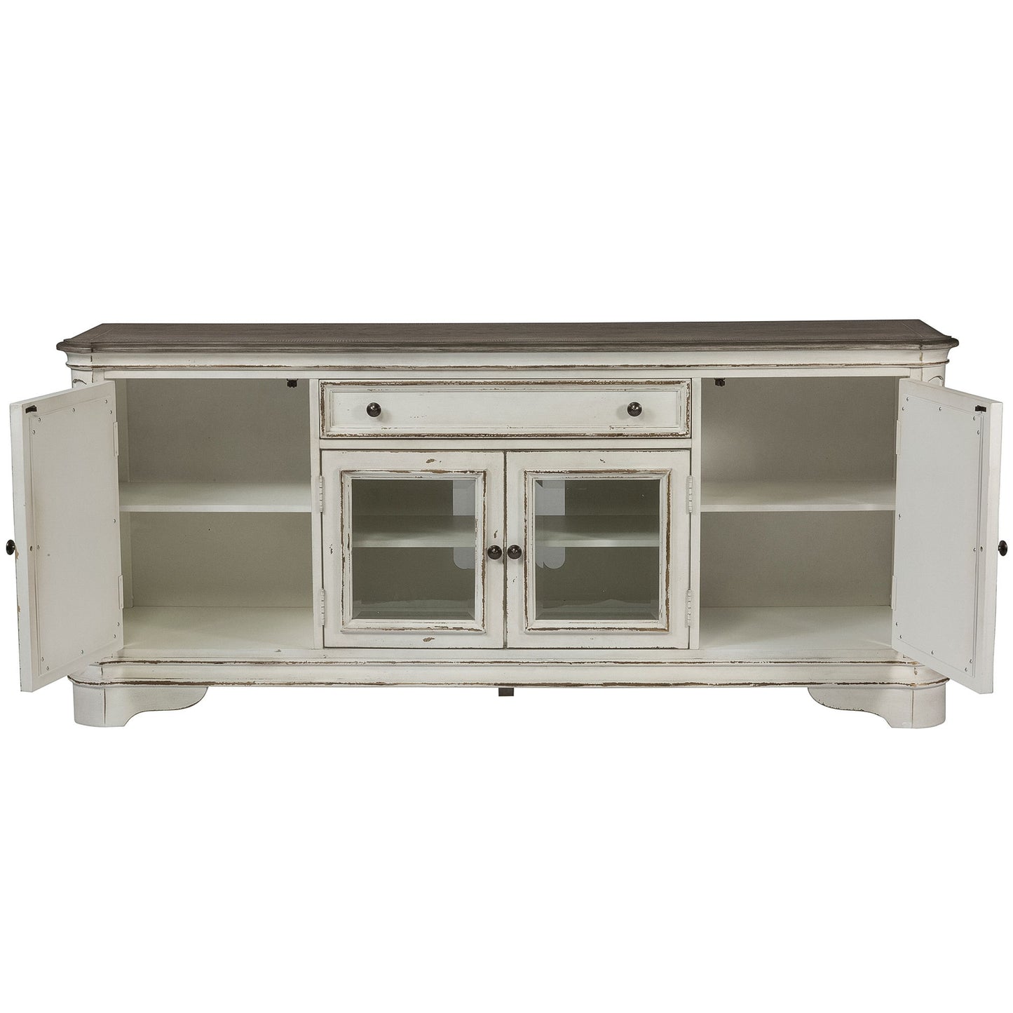 Magnolia Manor - Entertainment TV Stand (Glass Doors) - Antique White