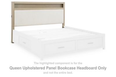 Calmoro - Queen Upholstered Panel Bookcase Headboard - Gray