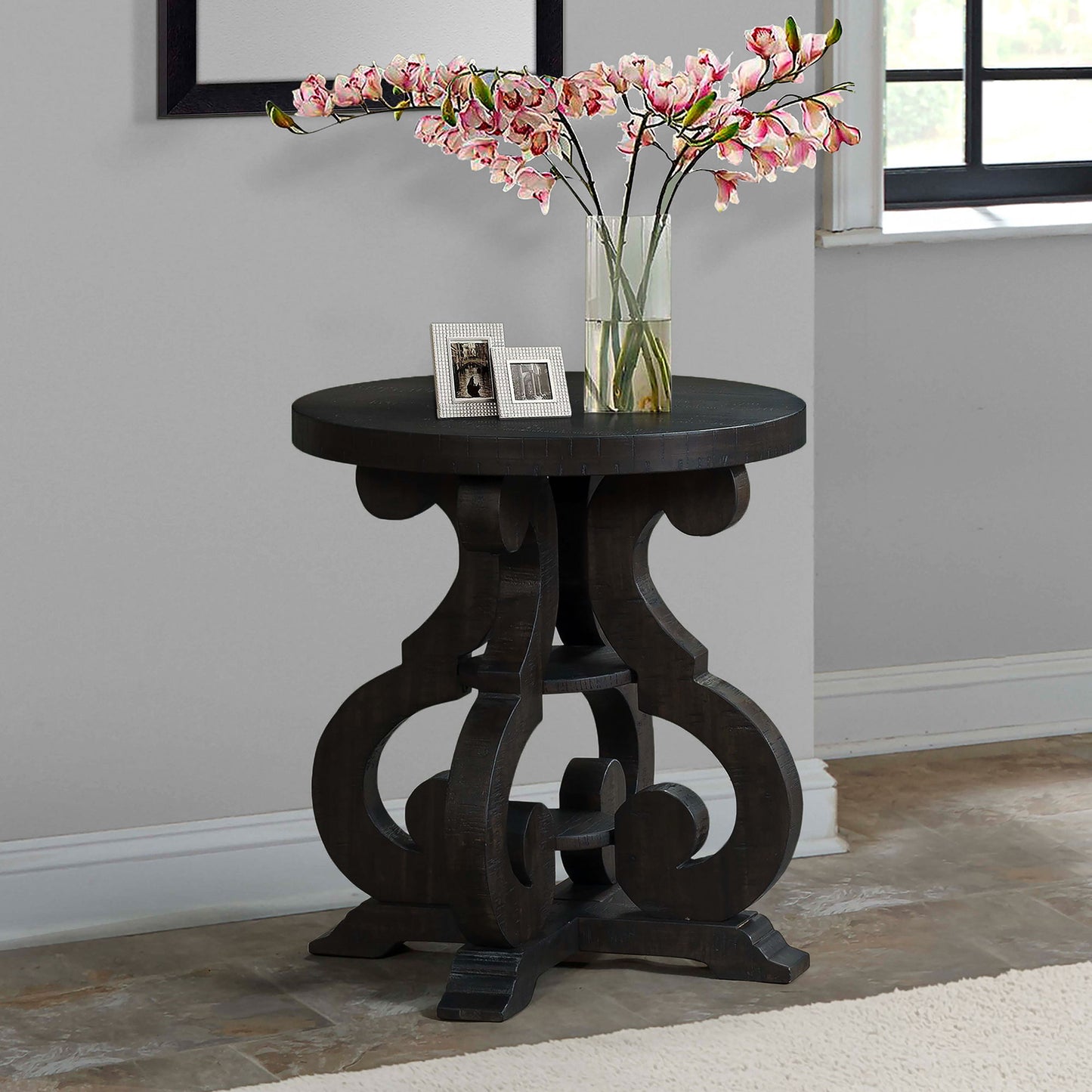 Stone - End Table With PU Base - Dark Walnut