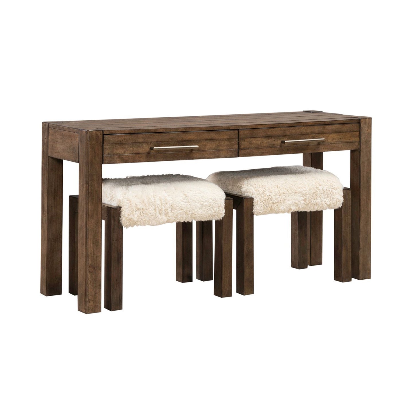 Broadmore - 3 Piece Table Set (1 Console Table 2 Console Stools) - Cobblestone Brown