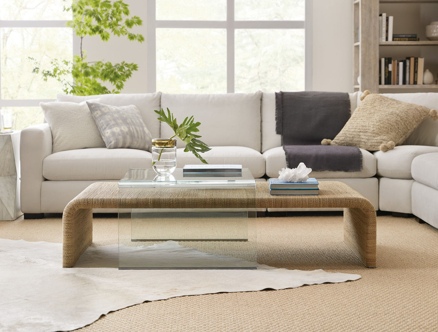Amani - Rope And Glass Cocktail Table - Light Brown