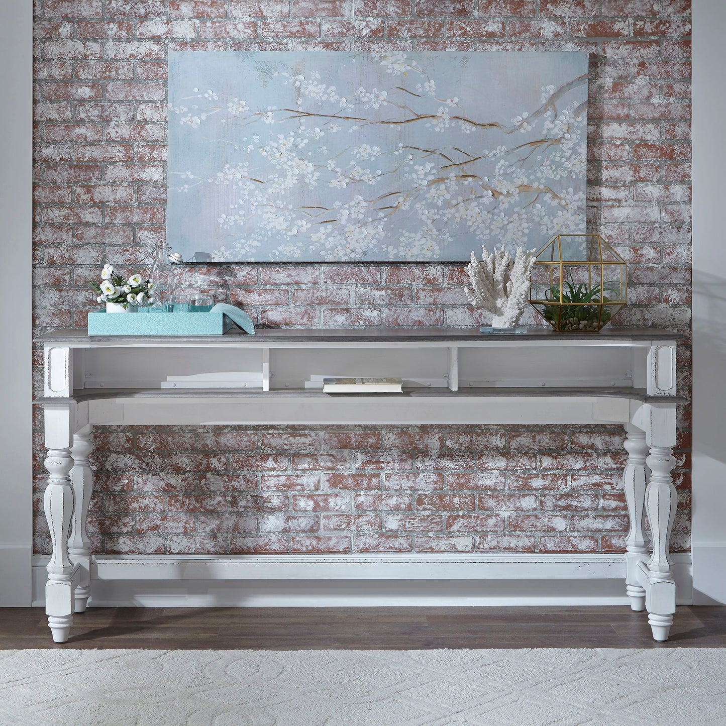 Magnolia Manor - 4 Piece Console Set (1 Console 3 Stools) - Antique White
