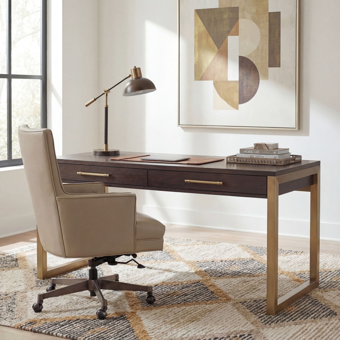 Curata - Short Left / Right / Freestanding Desk - Dark Brown / Gold