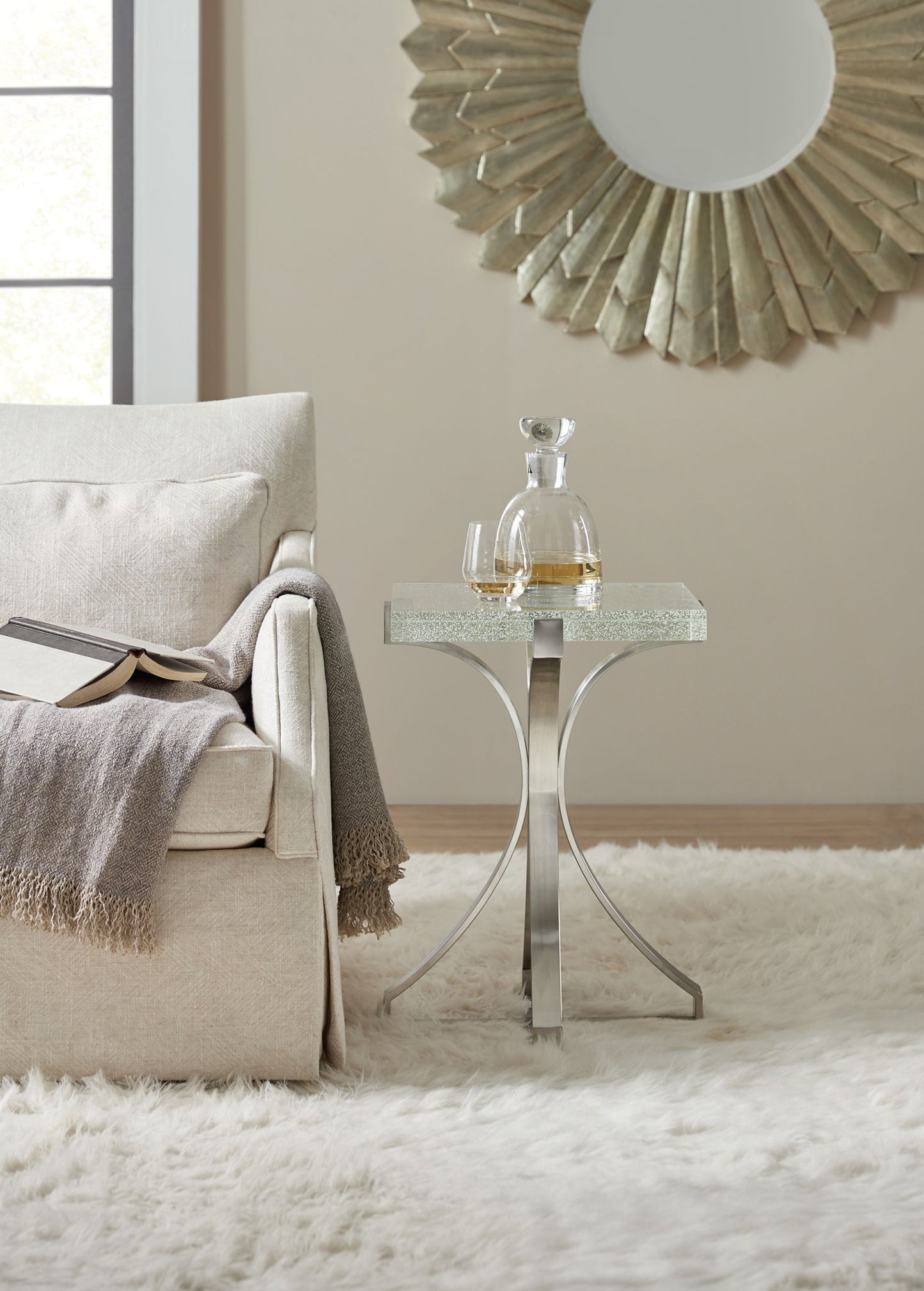 Home Accent - Bubble Glass Accent Table - Pearl Silver