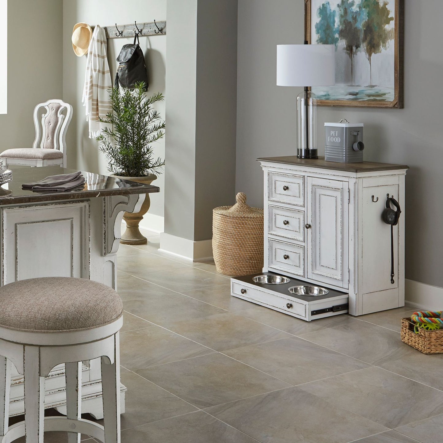 Magnolia Manor - Pet Feeder Cabinet - Antique White