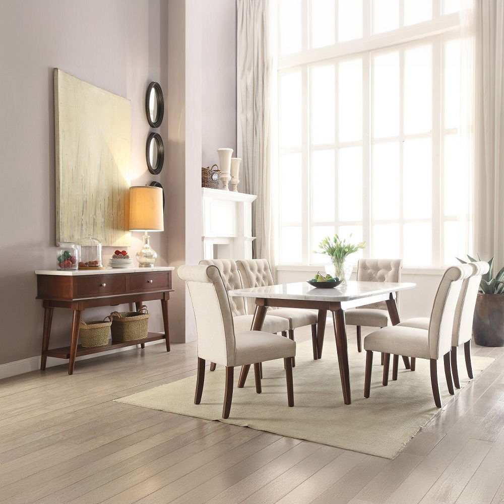 Gasha - Side Chair (Set of 2) - Beige Linen & Walnut