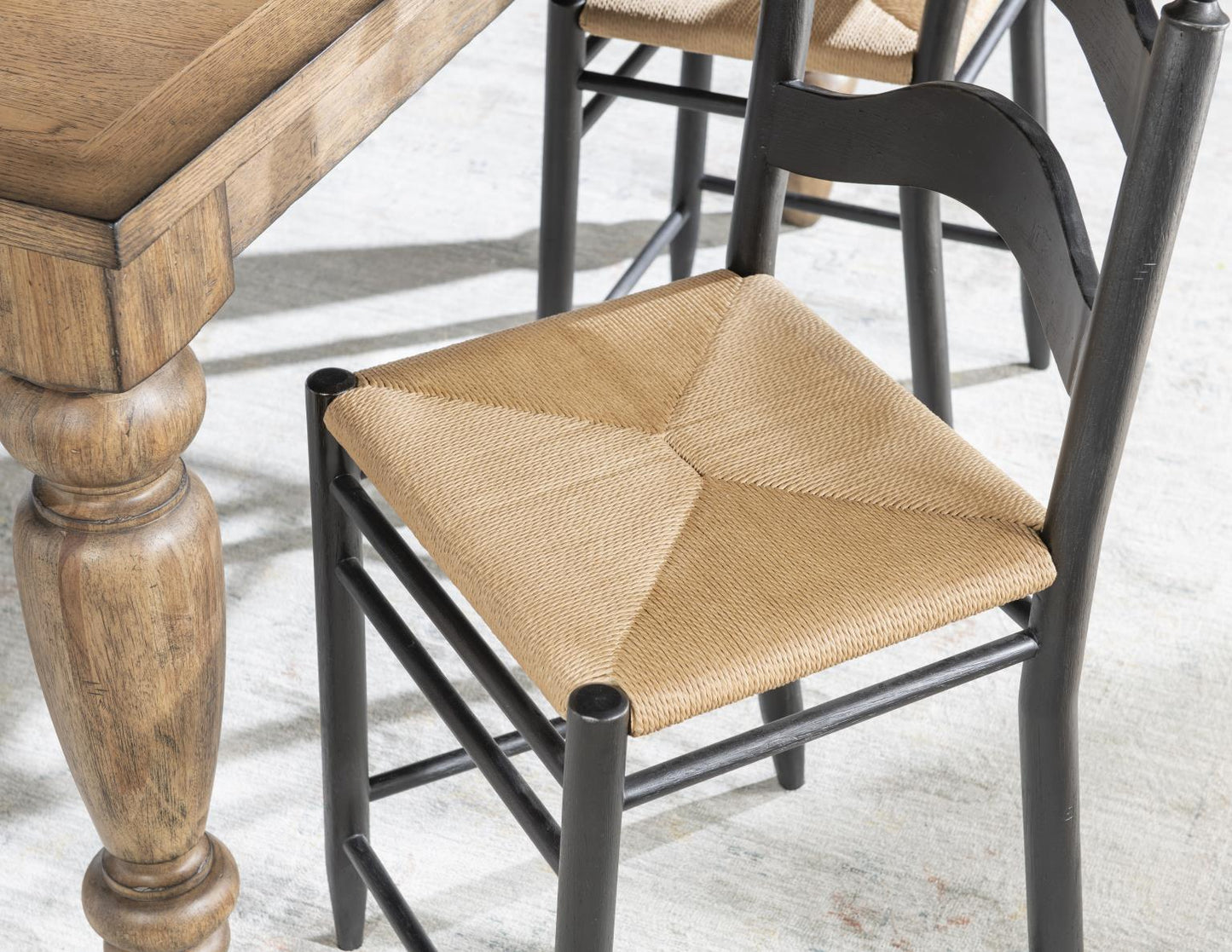 Vintage Market - Rush Seat Ladder Back Counter Height Chair (Set of 2) - Kettle Black