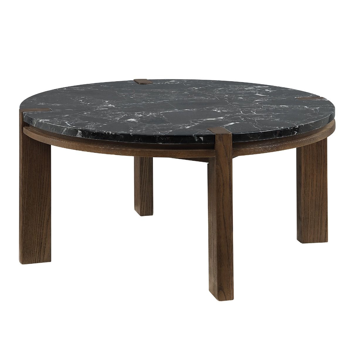 Estella - Coffee Table With Natural Marble Top - Black Top & Walnut