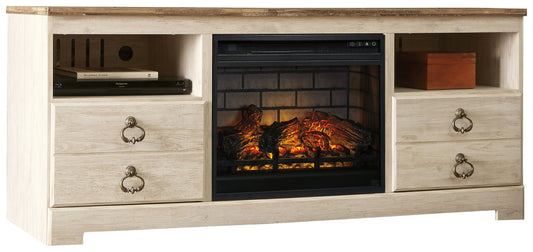 Willowton - 2 Pc. - 64" TV Stand With Faux Firebrick Fireplace Insert - Whitewash