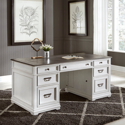 Allyson Park - 3 Piece Home Office Set (Complete Desk) - Wirebrushed White / Charcoal