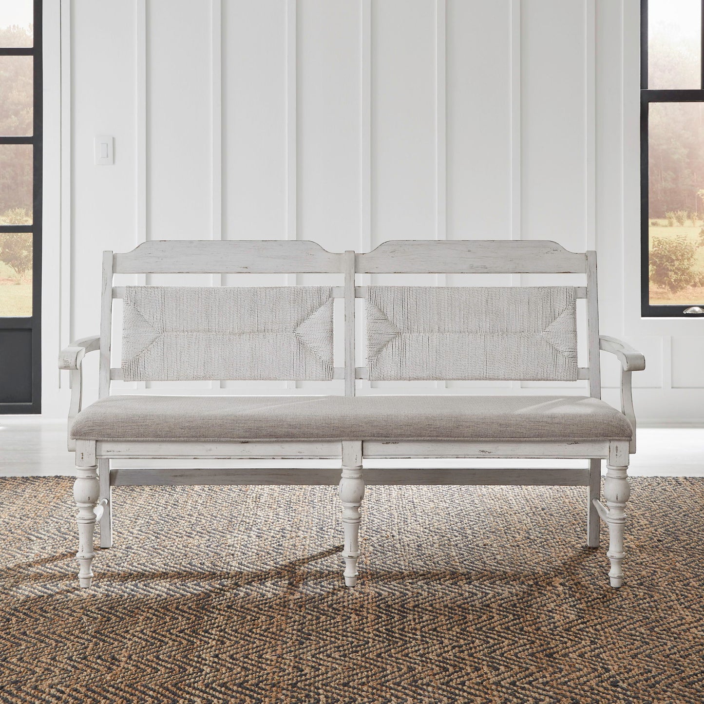 River Place - Panel Back Bench - Riverstone White & Tobacco