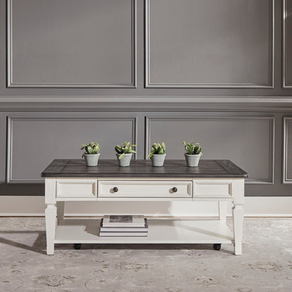 Allyson Park - 3 Piece Table Set - Wirebrushed White / Charcoal