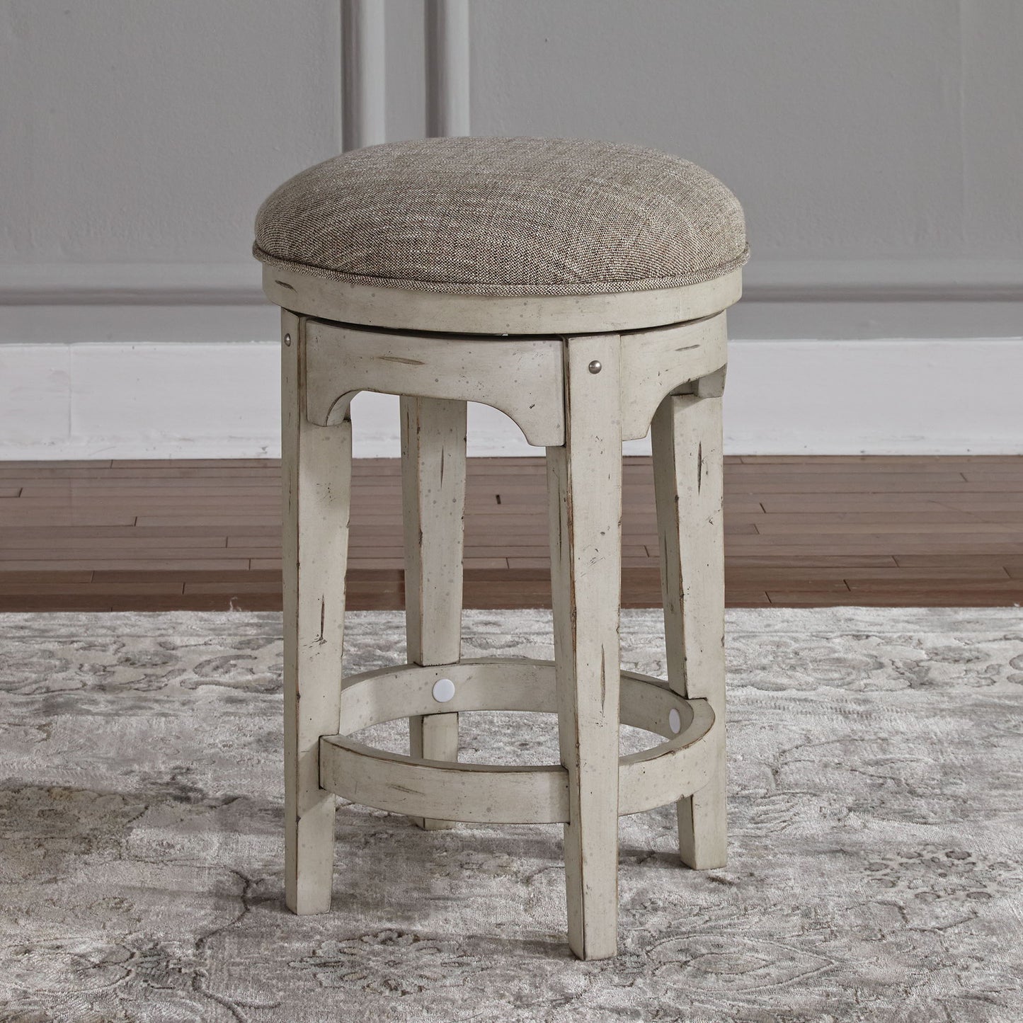 Morgan Creek - Console Swivel Stool - Antique White / Wirebrushed Tobacco Accents