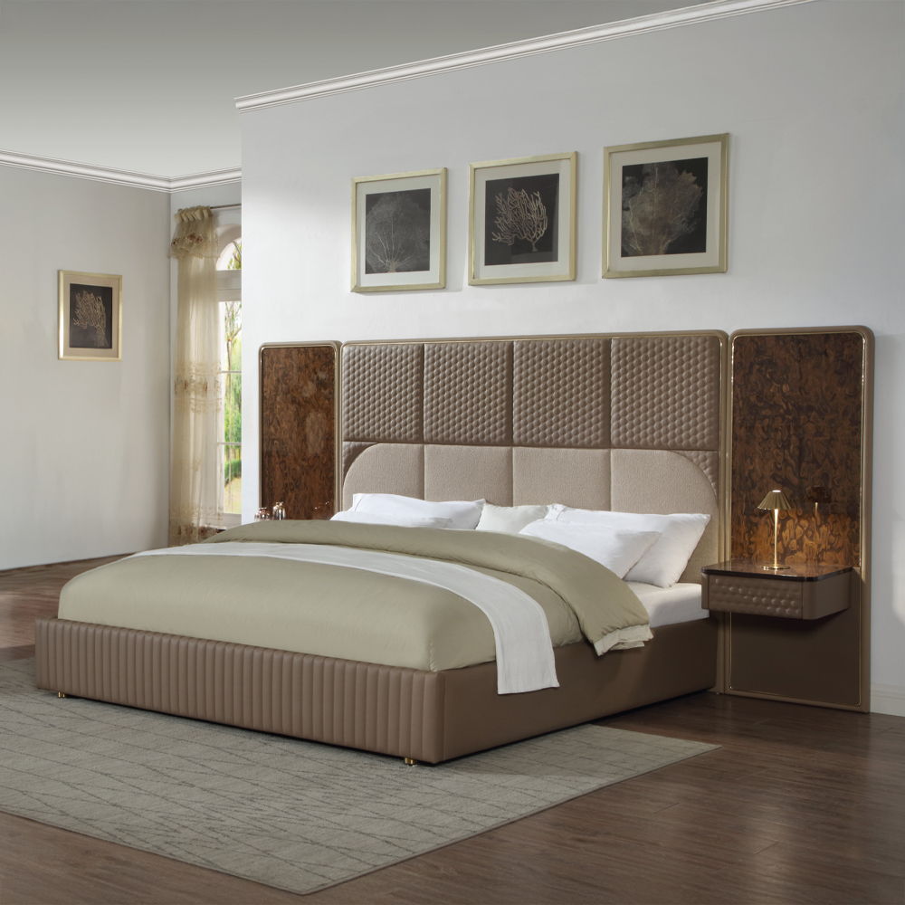 Marcelino - Nightstand With Wall Pier (King) - Cherry Oak