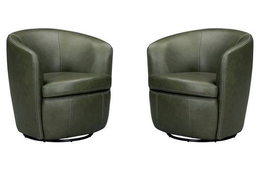 Barolo - 100% Italian Leather Swivel Club Chair (Set of 2)