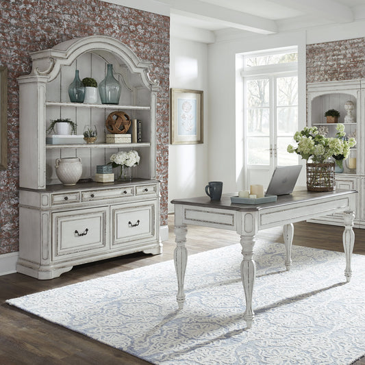 Magnolia Manor - 3 Piece Home Office Set (Desk & Hutch) - Antique White