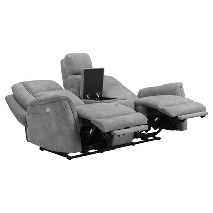 Linus - Zero Gravity Power Reclining Console Loveseat - Hudson Gray