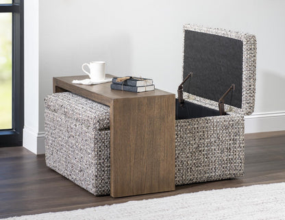 Solana - Square Storage Ottoman With Wood Top Overlay - Gray