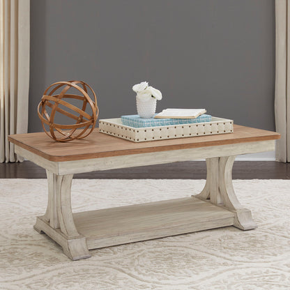 Farmhouse Reimagined - 3 Piece Table Set (1 Cocktail 2 End Tables) - Antique White / Chestnut Tops