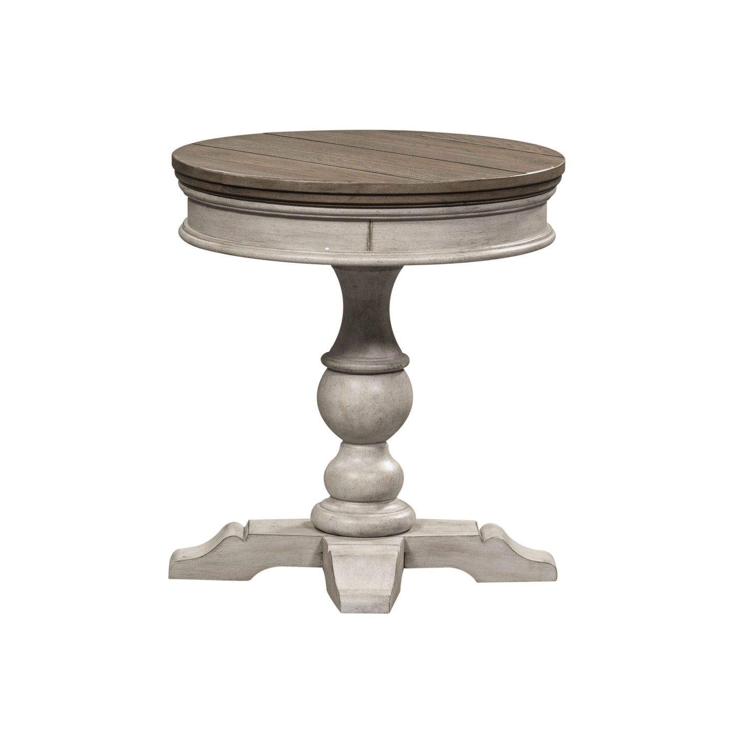 Heartland - Round Pedestal Chair Side Table - Antique White / Tobacco Tops