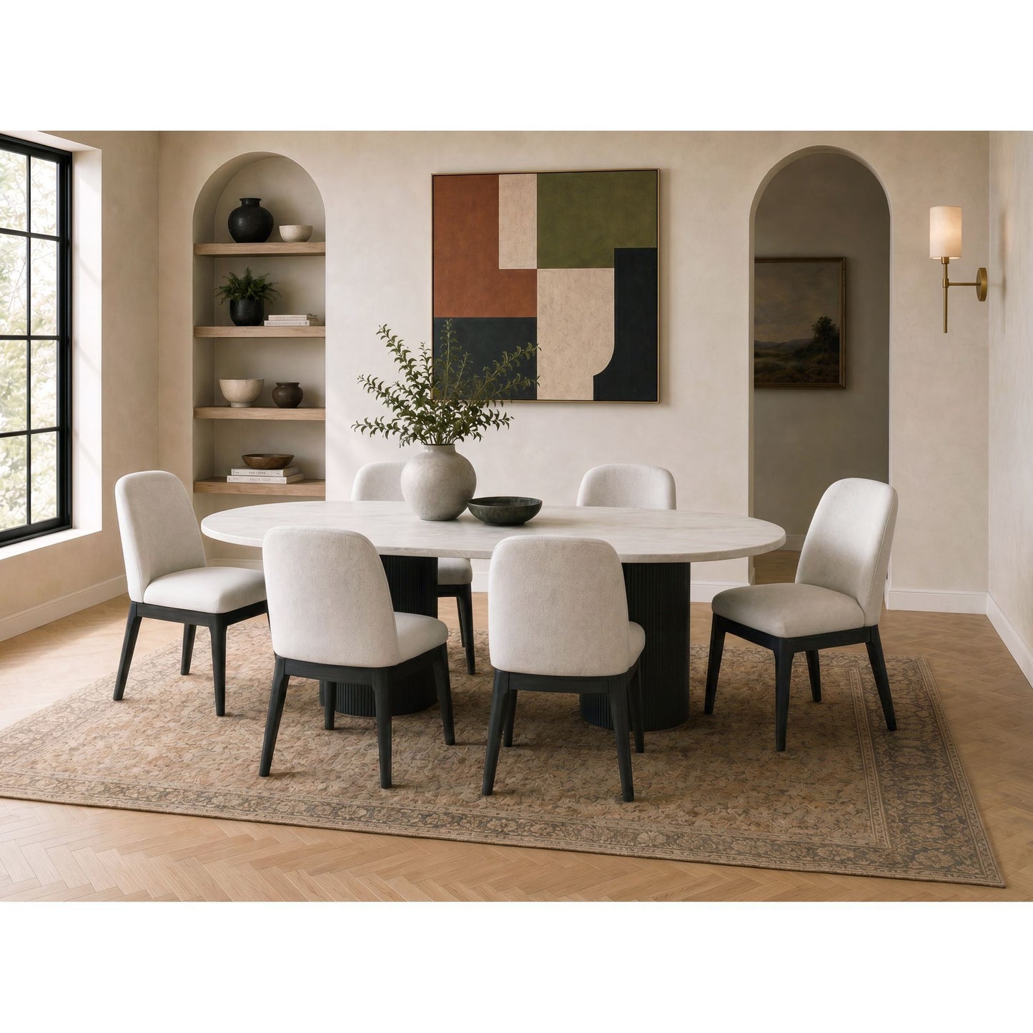 Sylvie - 7 Piece Standard Height Dining Set (Oval Table And Six Chairs) - Black With Grain