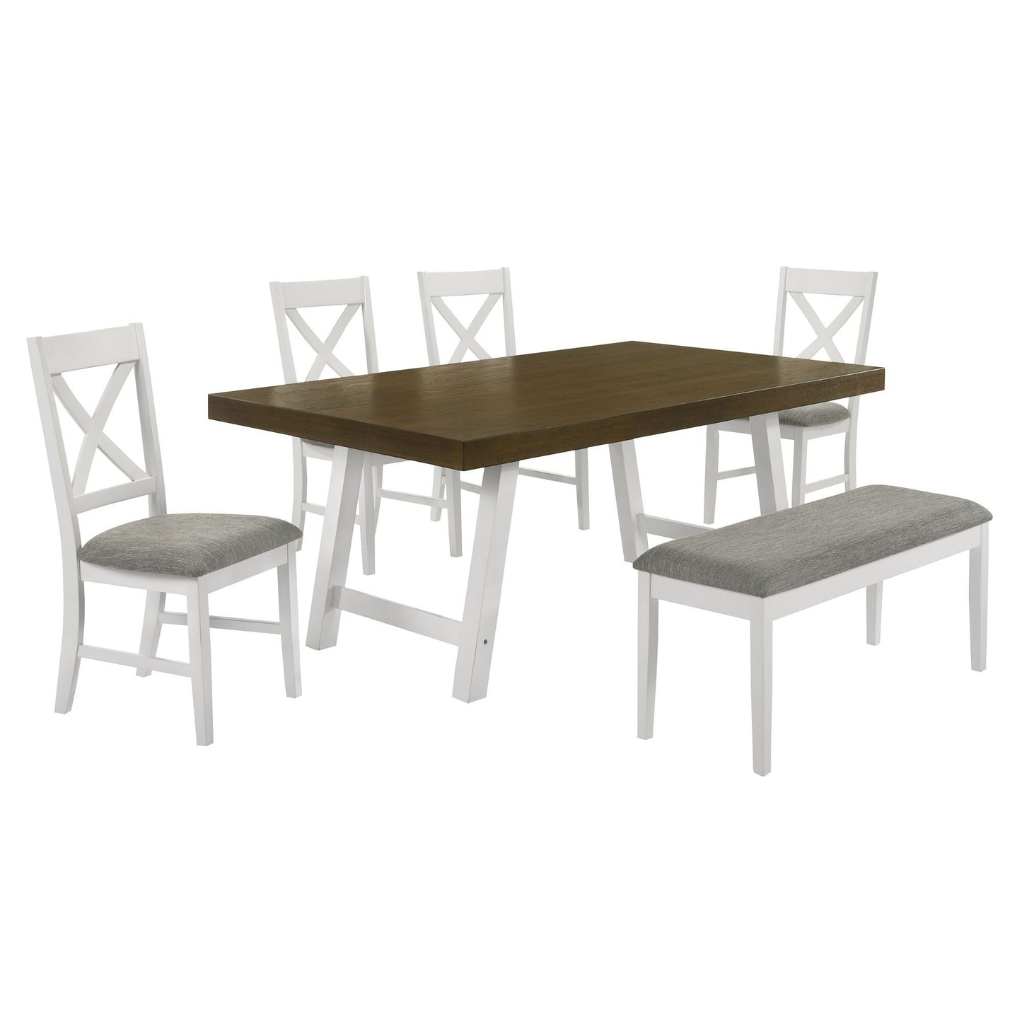 Summerville - 6 Piece Dining Set With Table, 4 Chairs, And Bench - Oak And Antique White