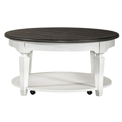 Allyson Park - 3 Piece Living Room Set (Round Cocktail Table) - Wirebrushed White / Charcoal