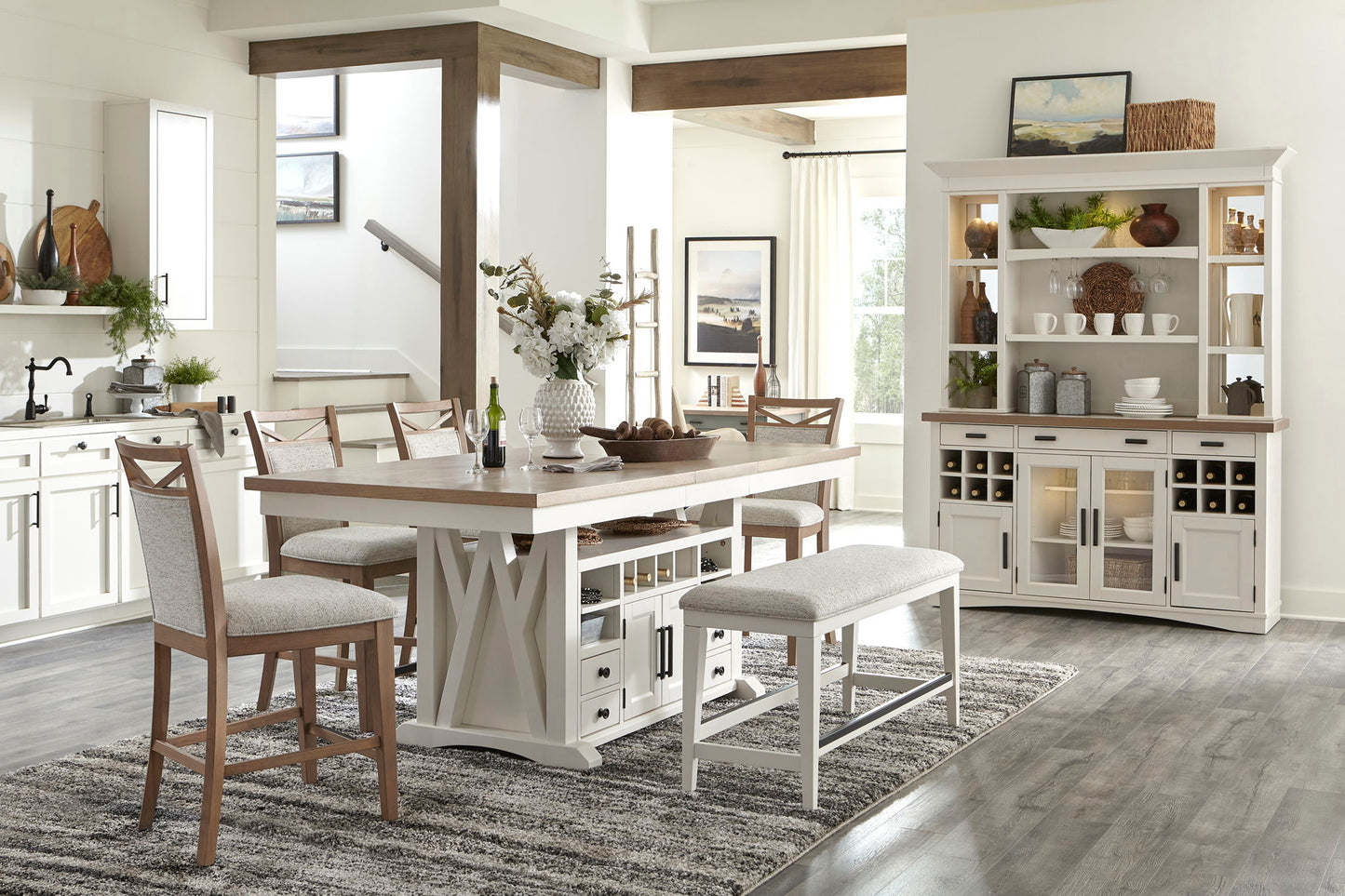 Americana Modern Dining - Buffet And Display Hutch With Quartz Insert - Cotton