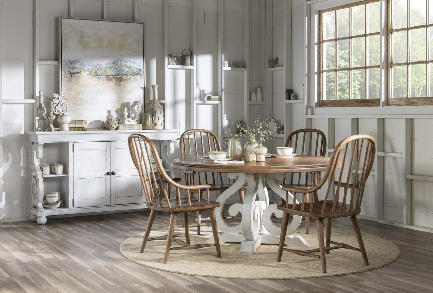 Vintage Market - Round Dining Table - Barnwood Oak And Picket Fence