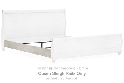 Willowton - Queen Sleigh Rails with Faux Plank Design - Whitewash