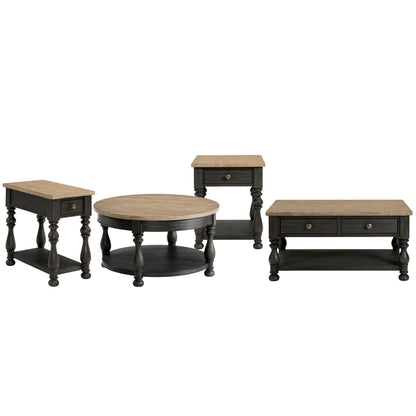 Barrington - 2 Tone Round Cocktail Table - Antique Oak / Matte Black