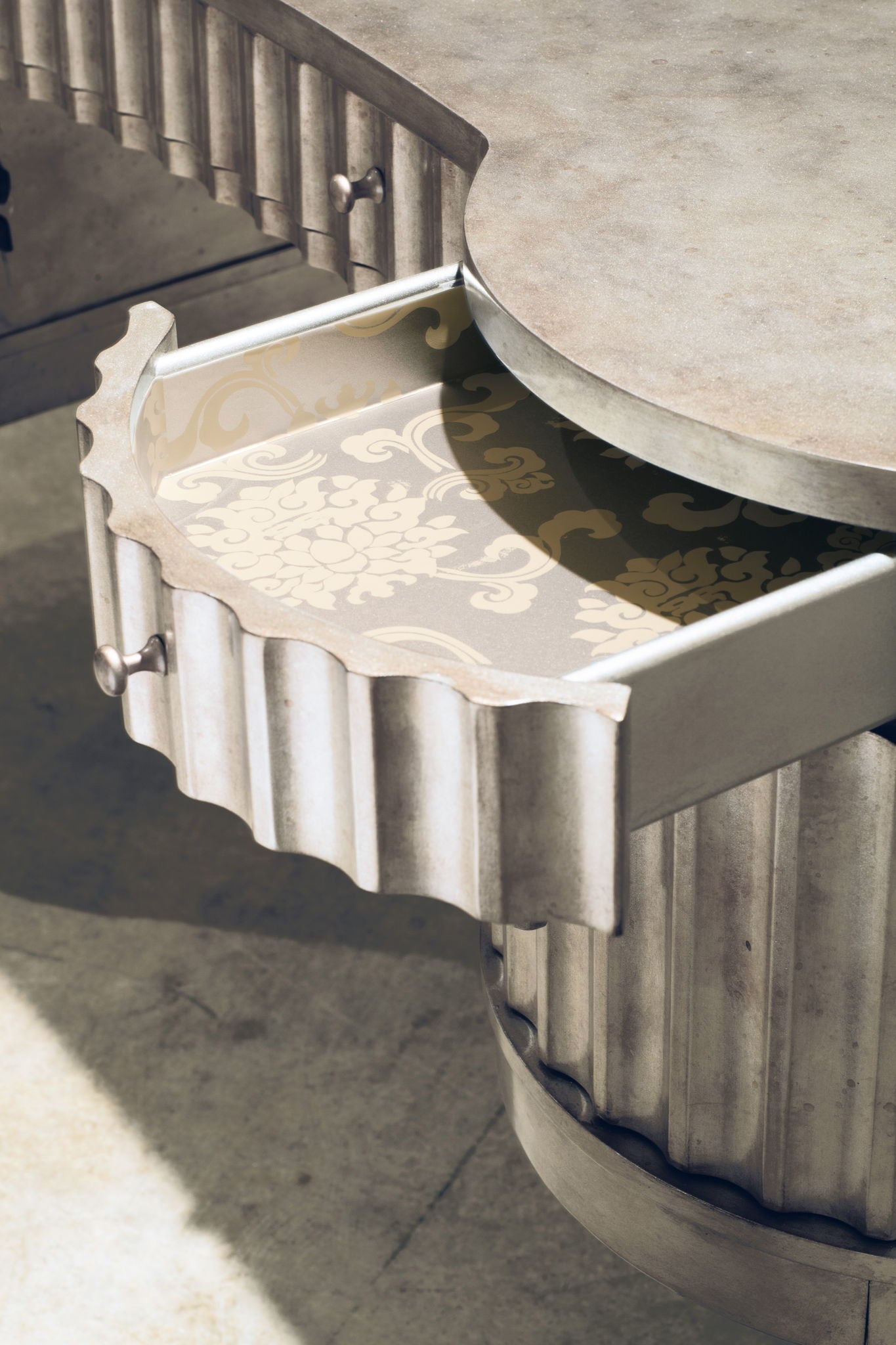 Melange - Fluted Kidney Desk - Pearl Silver