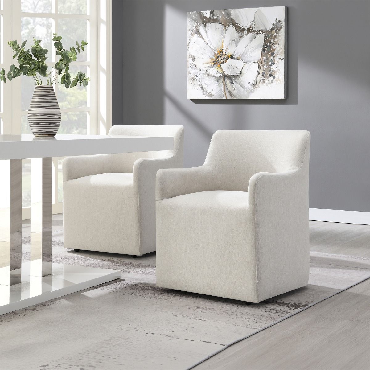 Cafell - Arm Chair With Swivel Casters - Cream