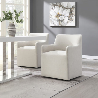 Cafell - Arm Chair With Swivel Casters - Cream